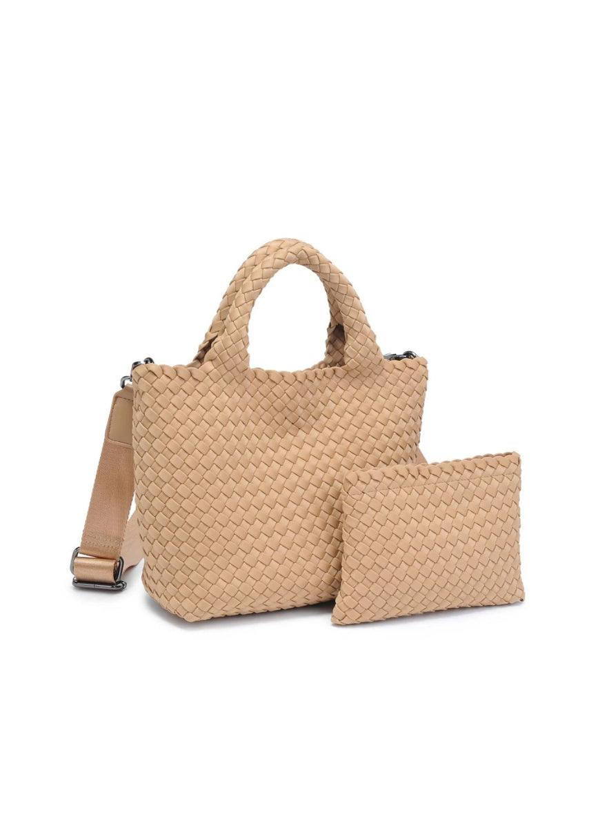 SOL AND SELENE Sky’s The Limit Small Crossbody in Nude Shown Together With Zipper Pouch