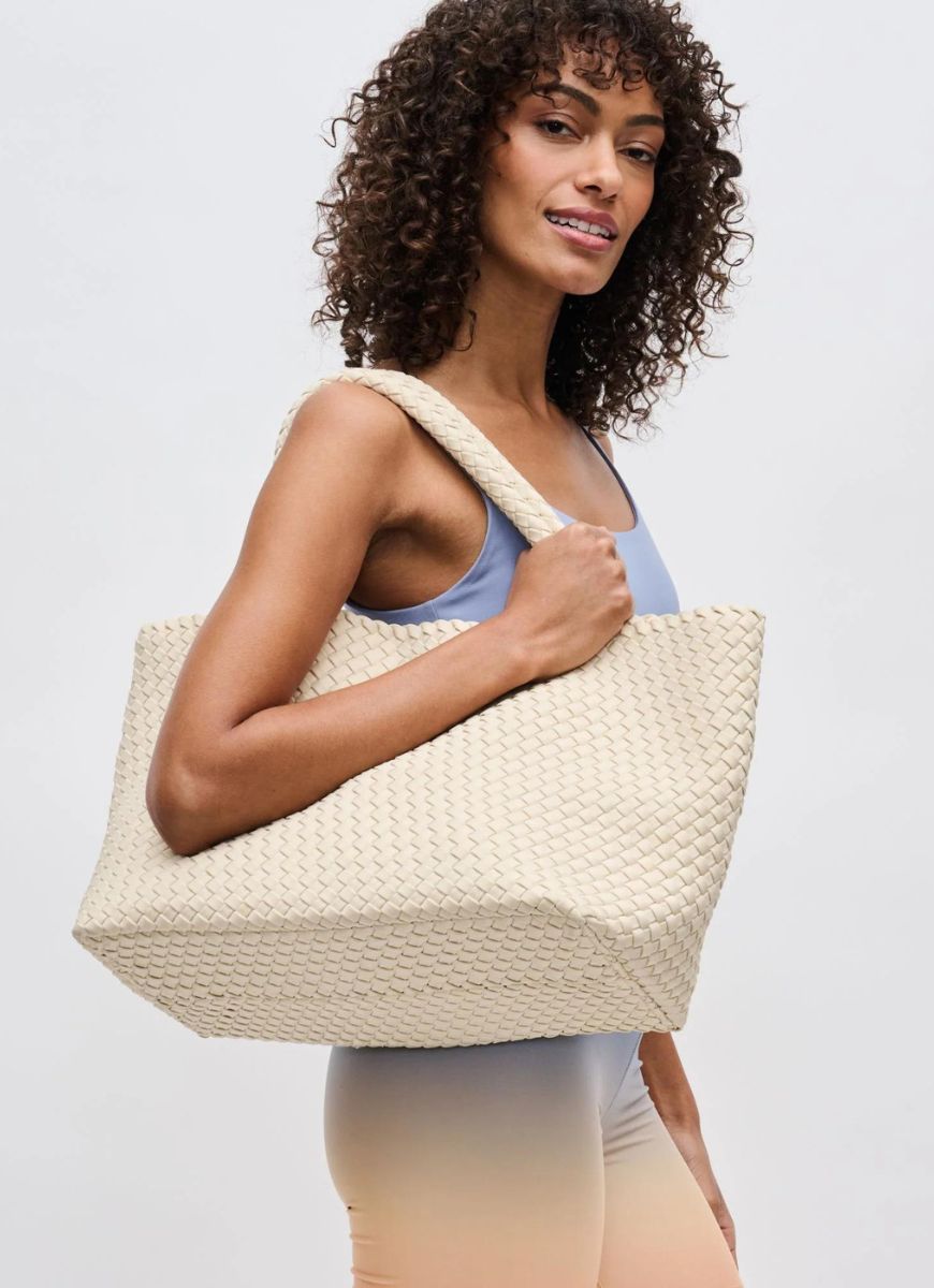 Sol and Selene Sky’s The Limit Large Tote in Cream Side View on Model