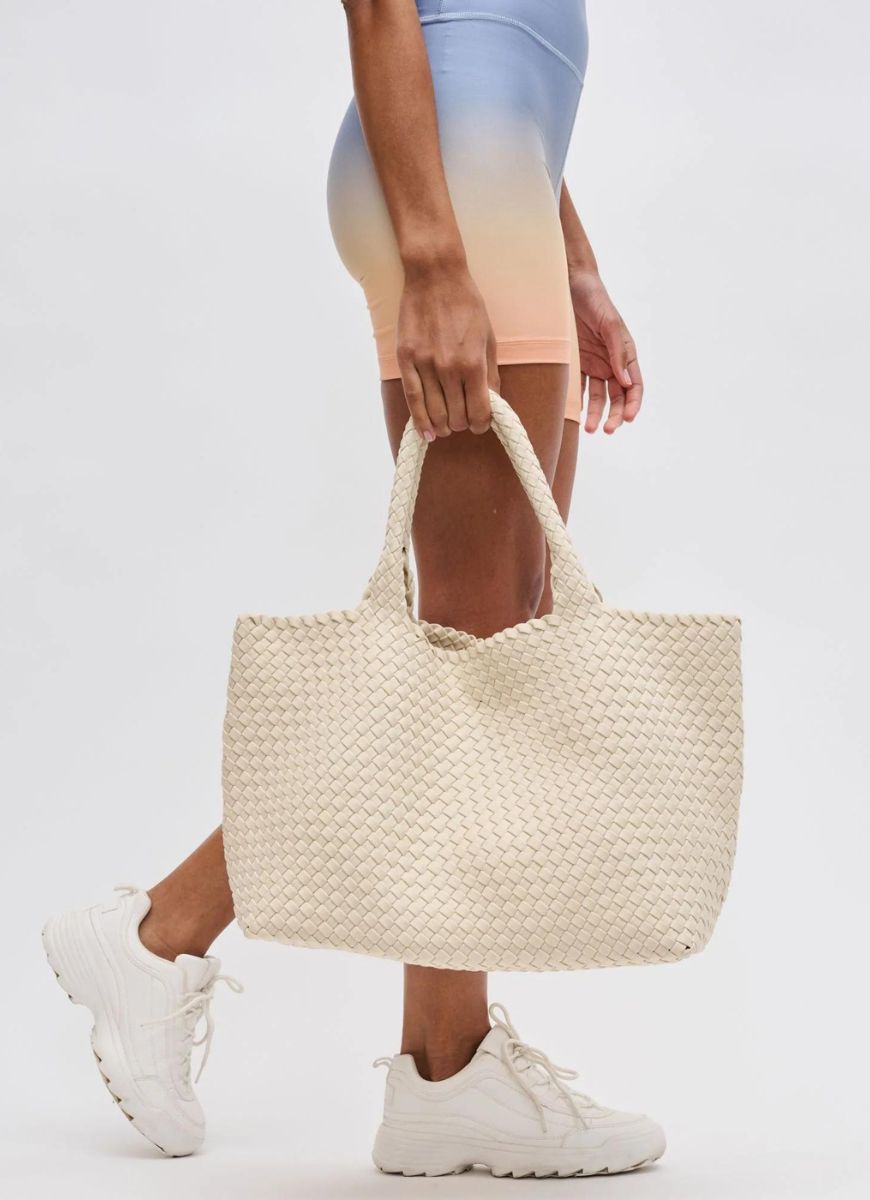 Sol and Selene Sky’s The Limit Large Tote in Cream Close Up Side View