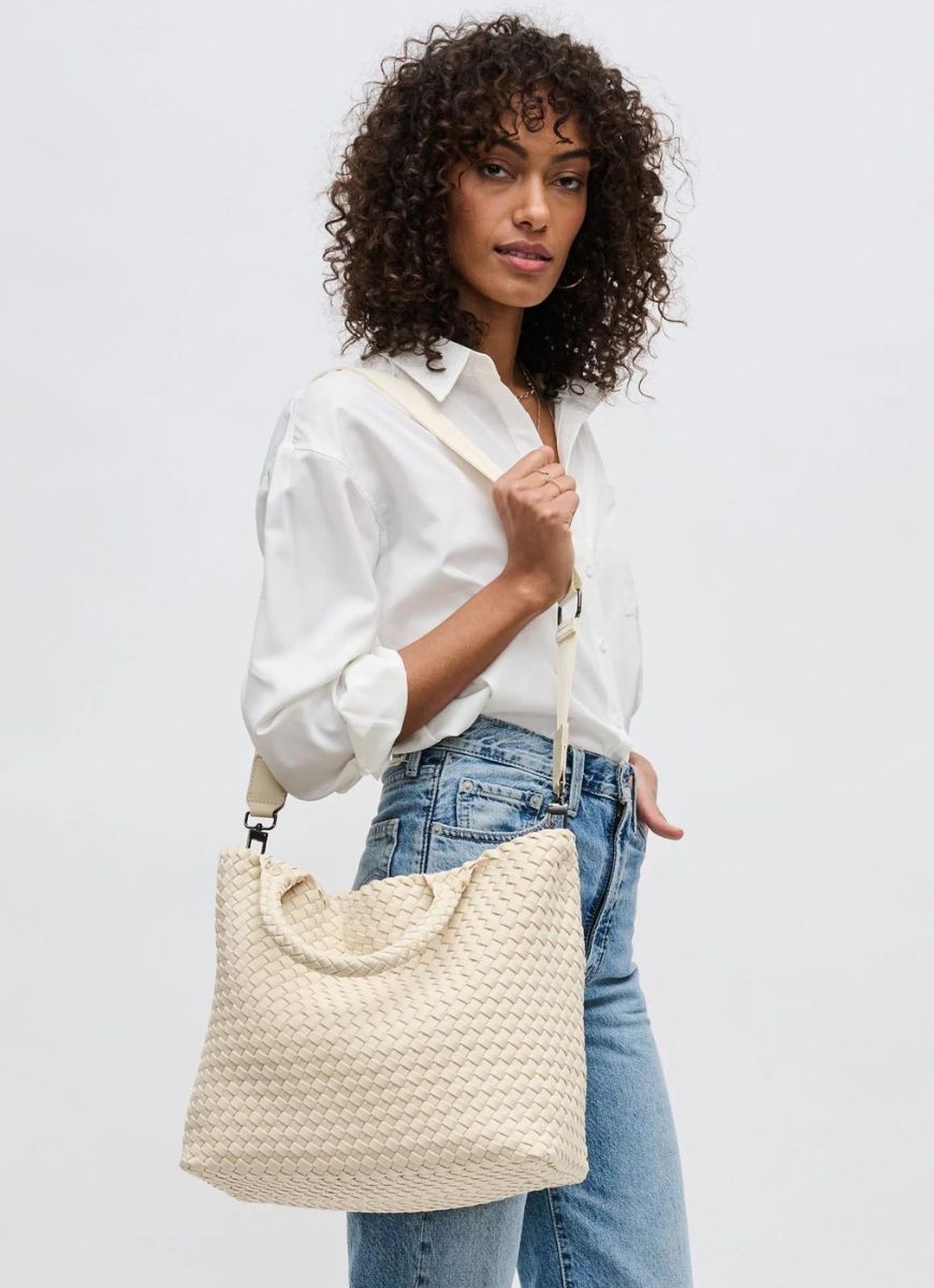 Sol and Selene Sky’s The Limit Medium Tote in Cream Side View