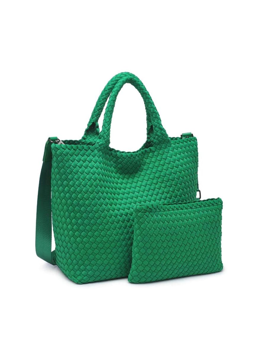 Sol and Selene Sky’s The Limit Medium Tote in Kelly Green Shown Together with Matching Small Pouch