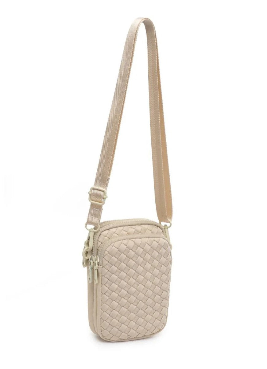SOL AND SELENE Divide & Conquer Woven Neoprene Crossbody in Cream Front View