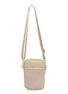 SOL AND SELENE Divide & Conquer Woven Neoprene Crossbody in Cream Front View Showing Strap