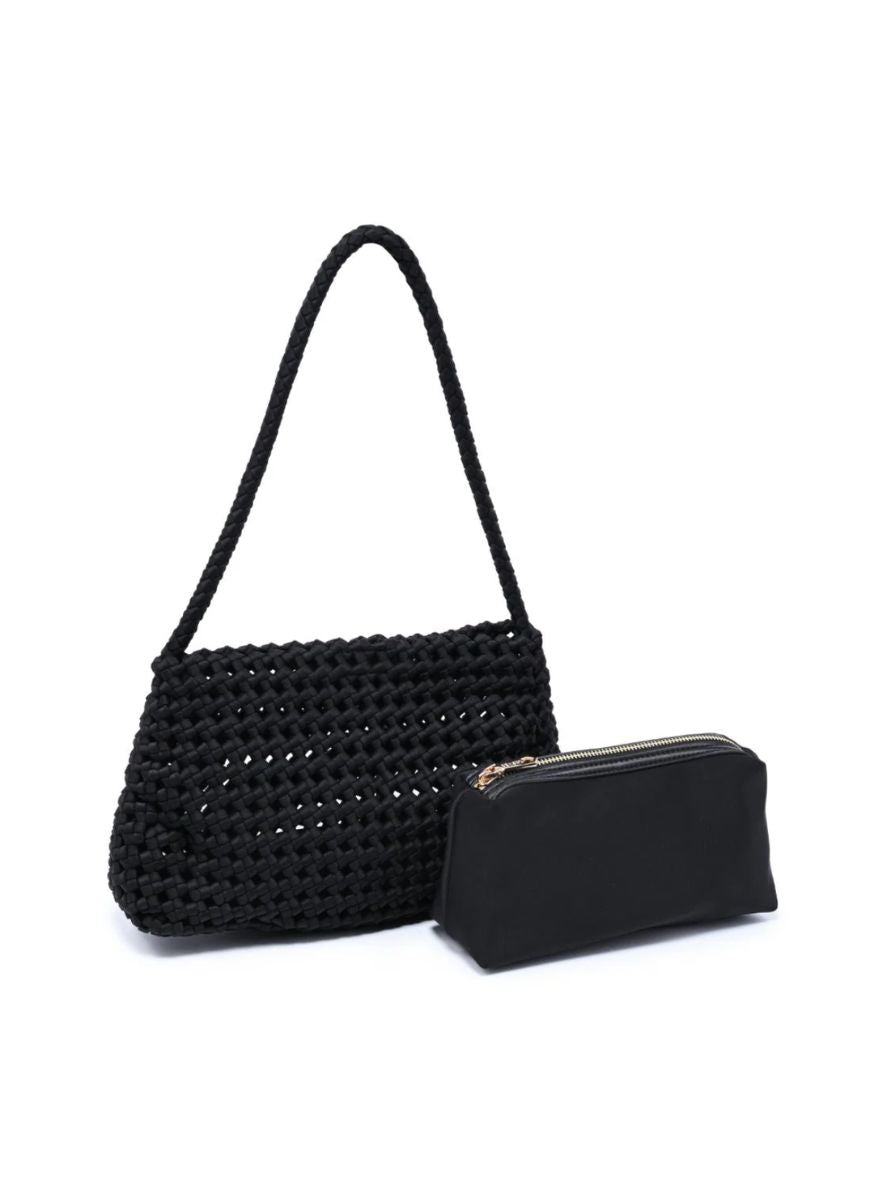 SOL AND SELENE Solara Shoulder Bag in Black Shown Together With Inner Pouch