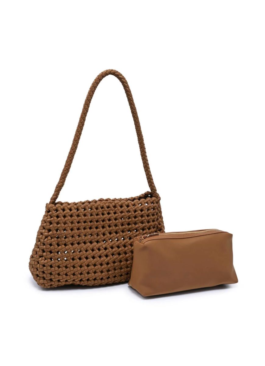 SOL AND SELENE Solara Shoulder Bag in Sand Shown Together With Inner Pouch