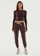 Splits59 Sonja Fleece Sweatpant in Dark Chocolate Full Length Front View