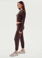 Splits59 Sonja Fleece Sweatpant in Dark Chocolate Full Length Side View