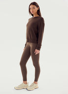 Splits59 Sonja Fleece Sweatshirt in Dark Chocolate Full Length Side View