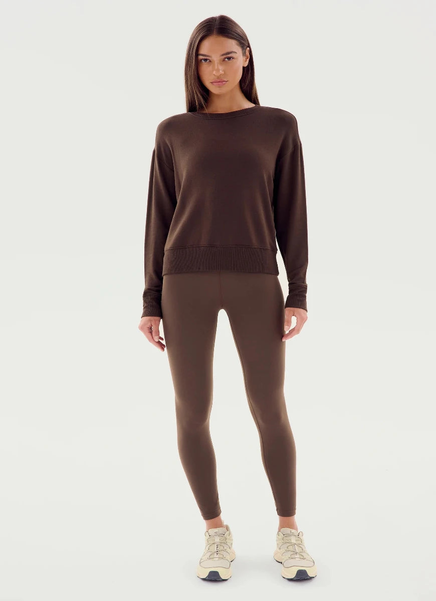 Splits59 Sonja Fleece Sweatshirt in Dark Chocolate Full Length Front View