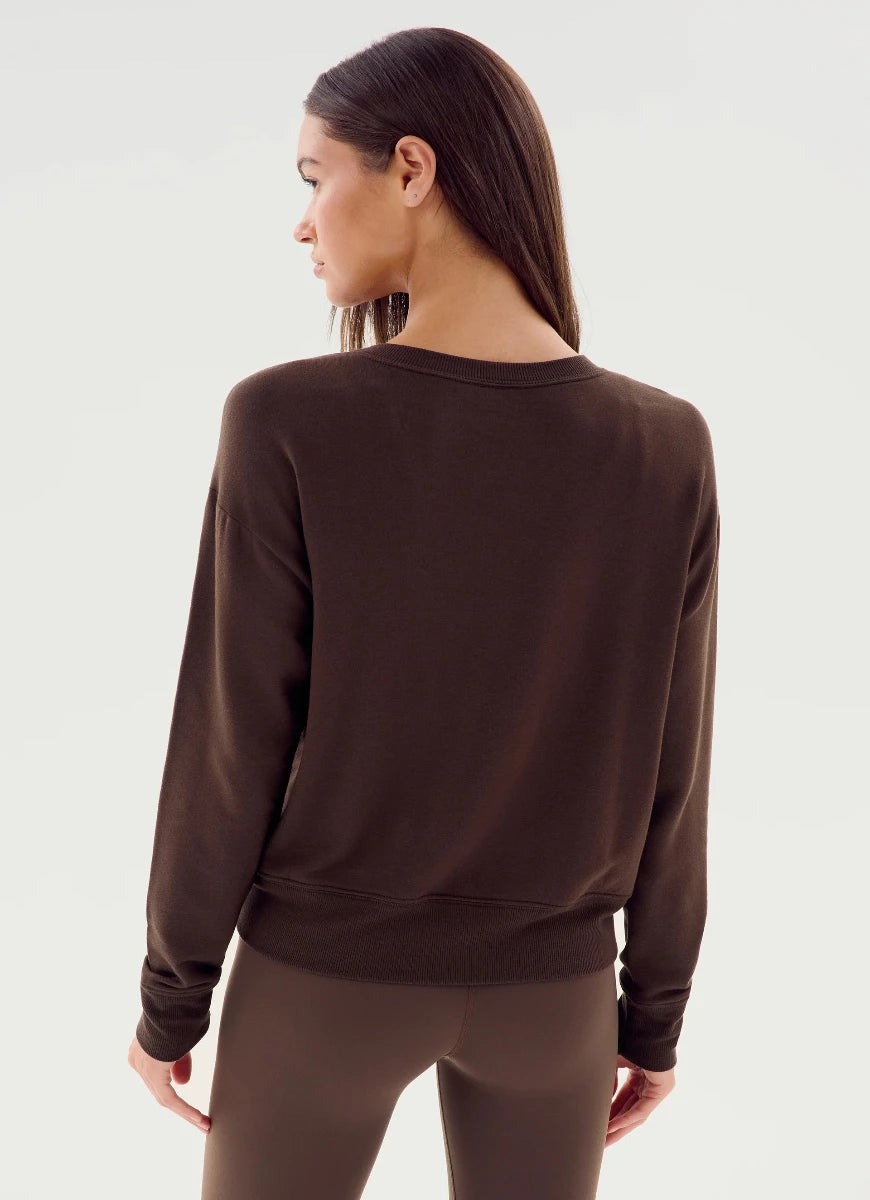 Splits59 Sonja Fleece Sweatshirt in Dark Chocolate Back View