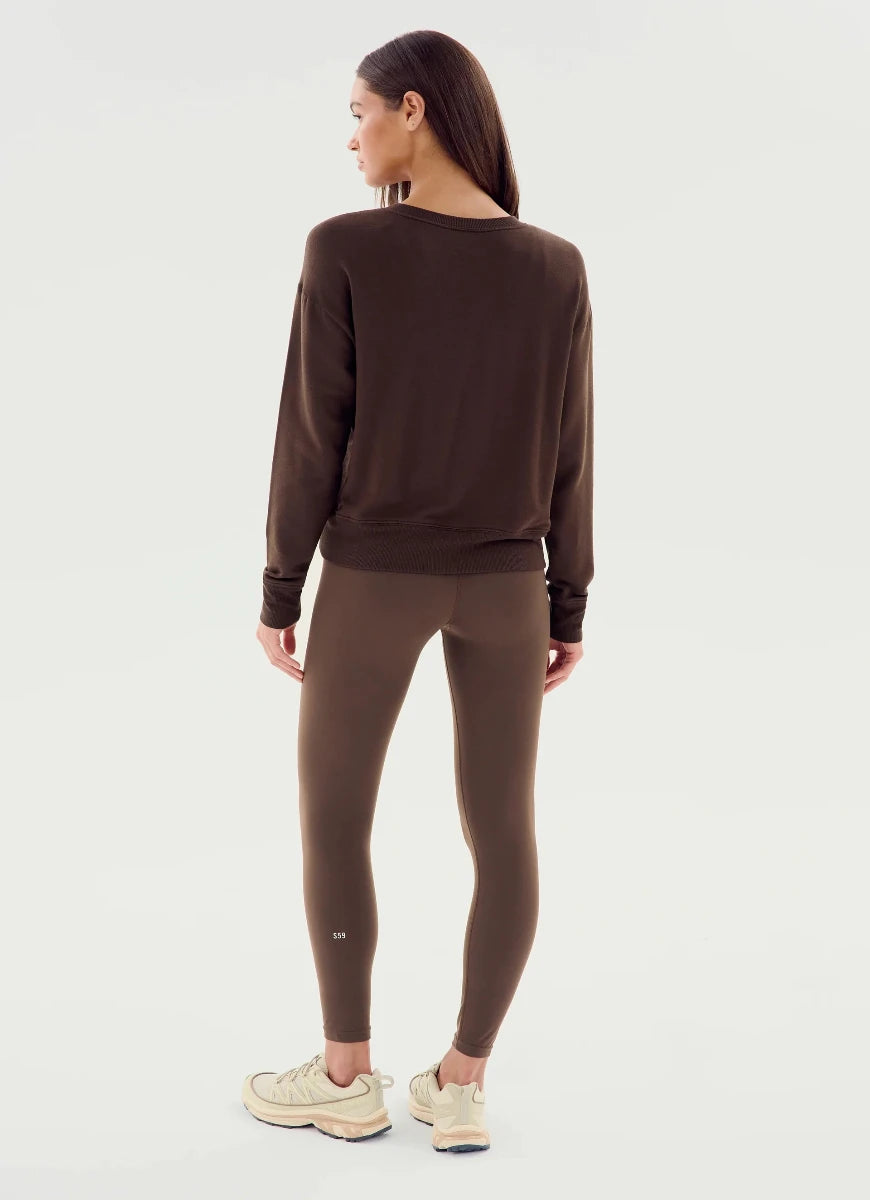 Splits59 Sonja Fleece Sweatshirt in Dark Chocolate Full Length Back View