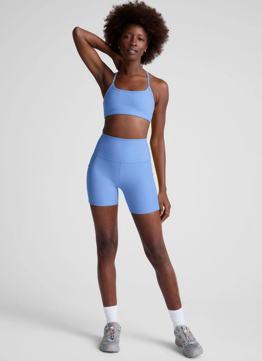 Beyond Yoga Spacedye Keep Pace 5" Pocket Short in Flower Blue Heather Full Length Front View