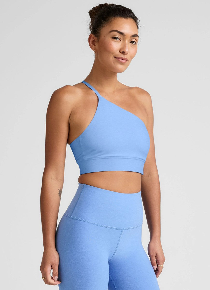Beyond Yoga Spacedye One Shoulder Long Line Sports Bra in Flower Blue Heather Front View