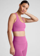 Beyond Yoga Spacedye Simplicity Sports Bra in Sunset Violet Heather Side View