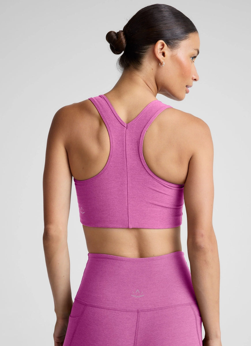 Beyond Yoga Spacedye Simplicity Sports Bra in Sunset Violet Heather Back View