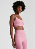 Beyond Yoga Spacedye Raise The Barre Shirred Bra in Pink Angled Side View