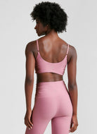 Beyond Yoga Spacedye Raise The Barre Shirred Bra in Pink Back View