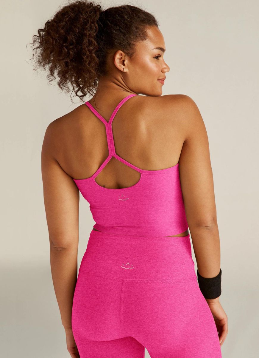 Beyond Yoga Spacedye Racerback Cropped Tank in Pink Punch Heather Back View