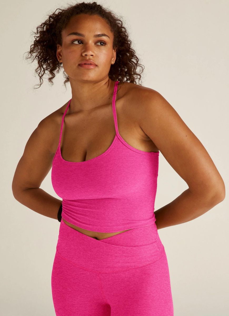 Beyond Yoga Spacedye Racerback Cropped Tank in Pink Punch Heather Front View