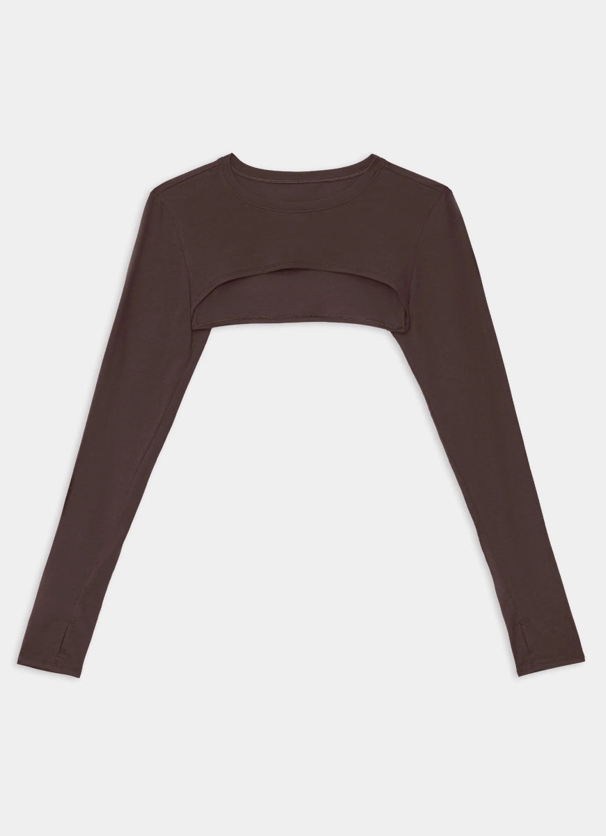 Brown long-sleeve top on a white background