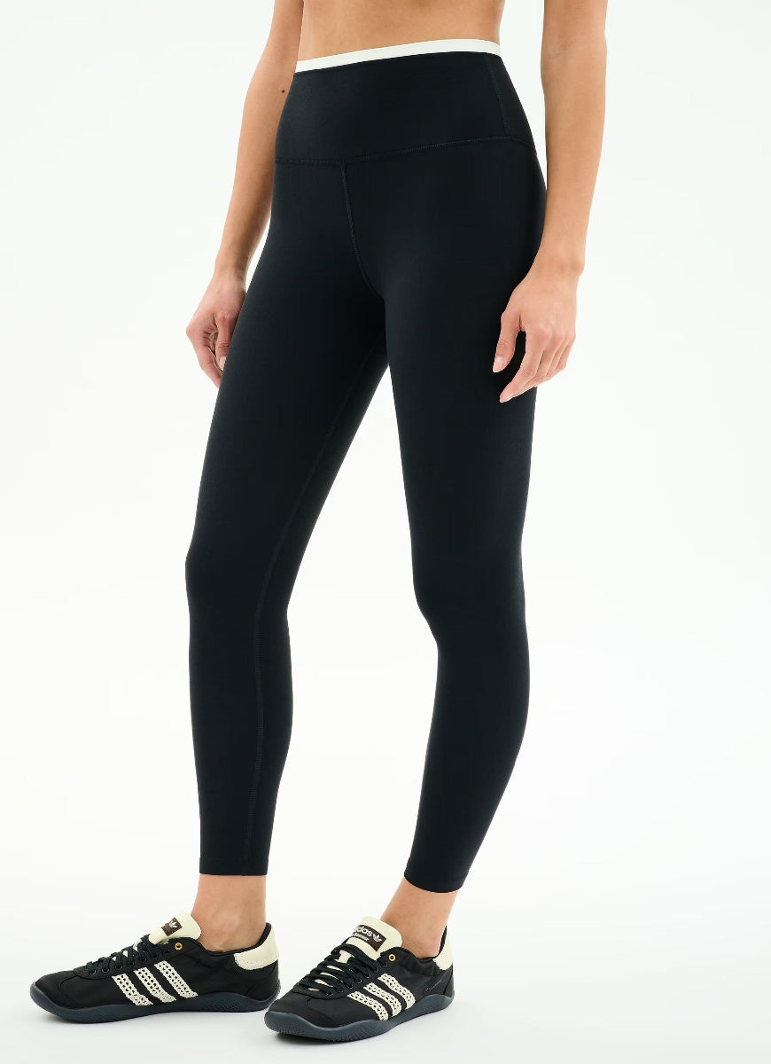 Splits59 Dual High Waist Airweight Legging 7/8 in Black/White Angled Front and Side View