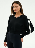 Splits59 Ellie Fleece V Neck Sweatshirt in Black/White Front View