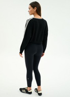 Splits59 Ellie Fleece V Neck Sweatshirt in Black/White Full Length Back View