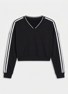 Splits59 Ellie Fleece V Neck Sweatshirt in Black/White Product Shot View