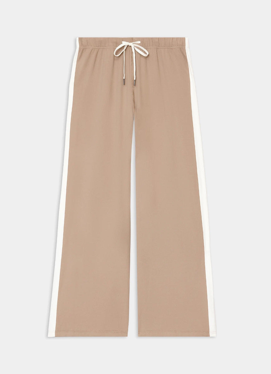 Beige pants with a drawstring on a white background
