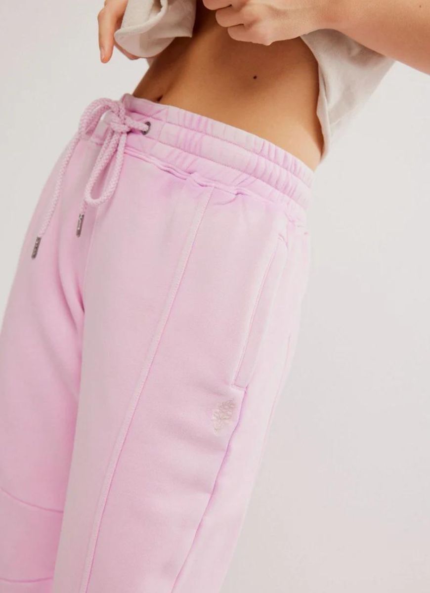 Free People Sprint To The Finish Sweatpants in Powder Pink Close Up View of Drawstring