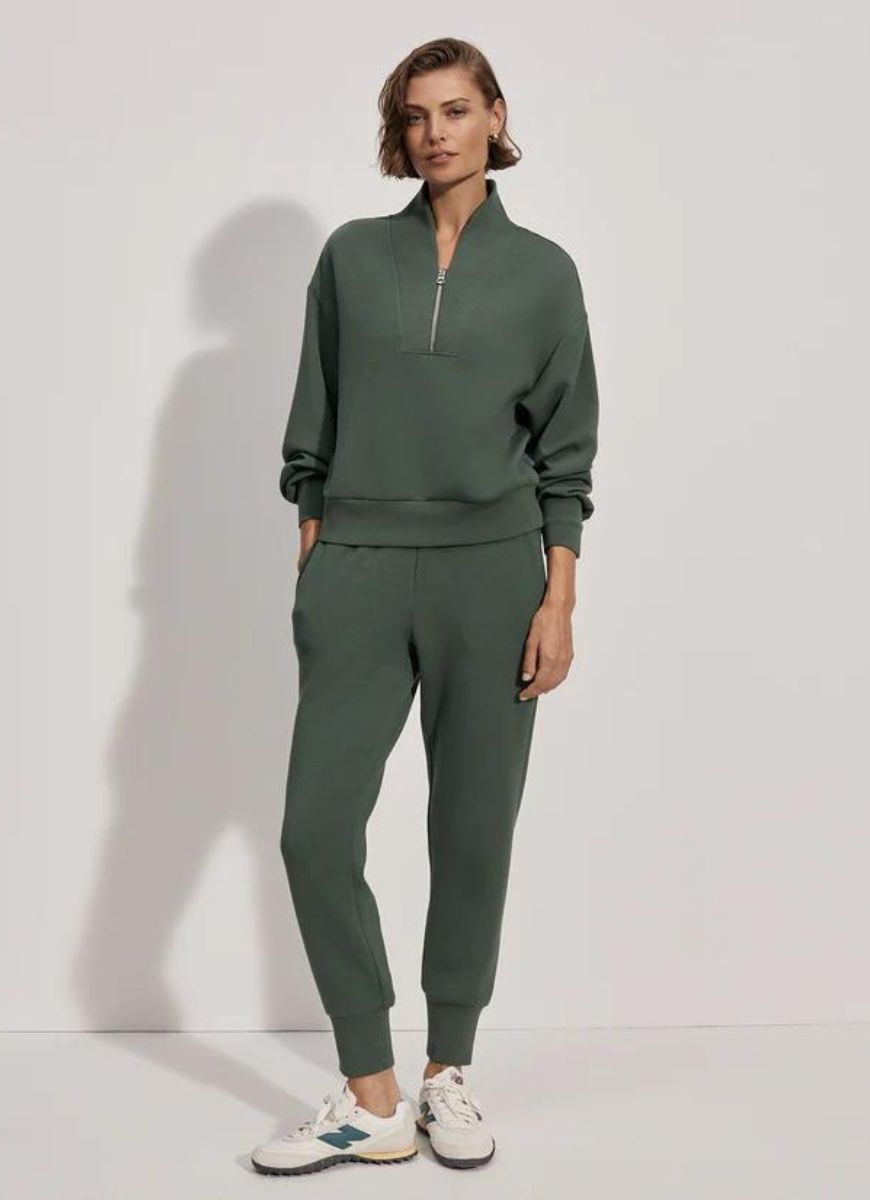 Varley The Slim Cuff Sweat Pant 25" in Cilantro Full Front View
