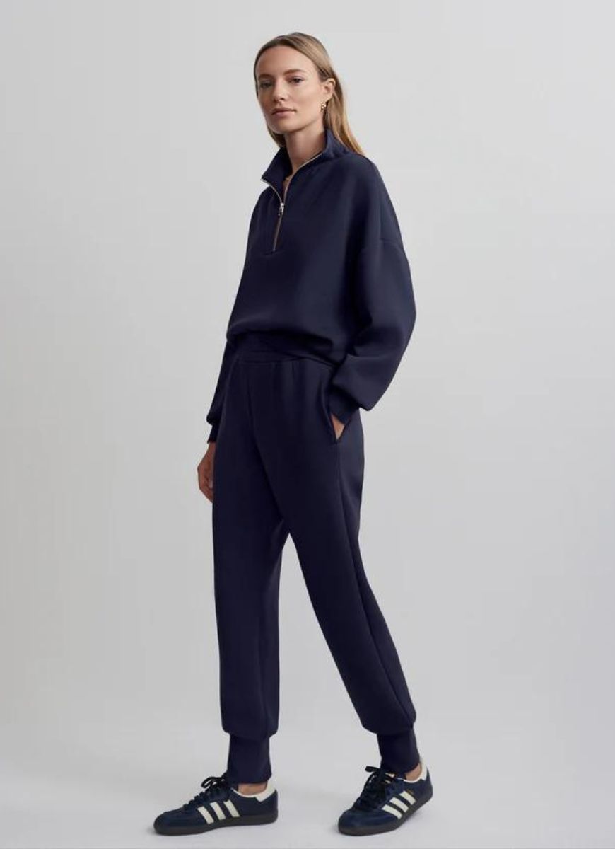 Varley The Slim Cuff Pant 25” in Blue Nights Full Length Side View