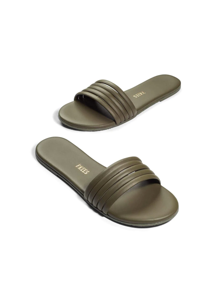 TKEES Women's Serena Slides in Olive Angled Two Slide View