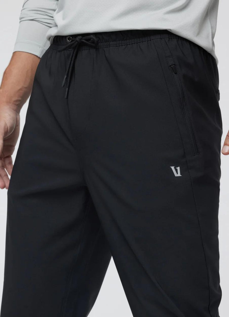 Vuori Men's Train Tech Pant in Black Close Up Front View