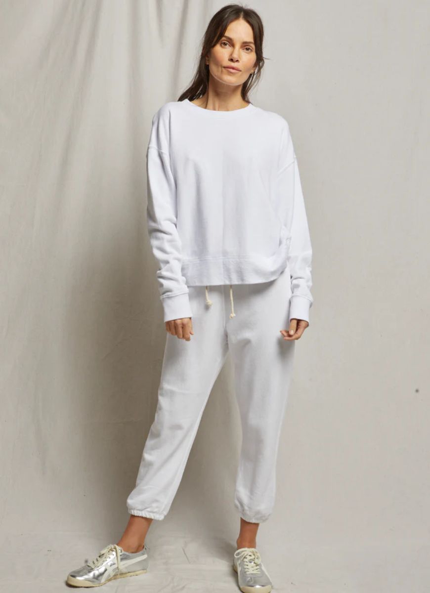 perfectwhitetee Tyler Pullover Sweatshirt in White Full Length Front View