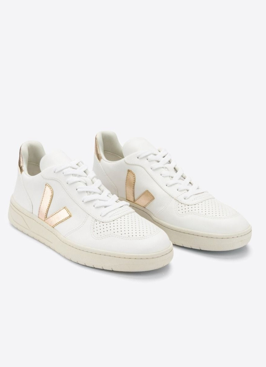 Veja Women's V-10 Sneaker in White/Platine Side View