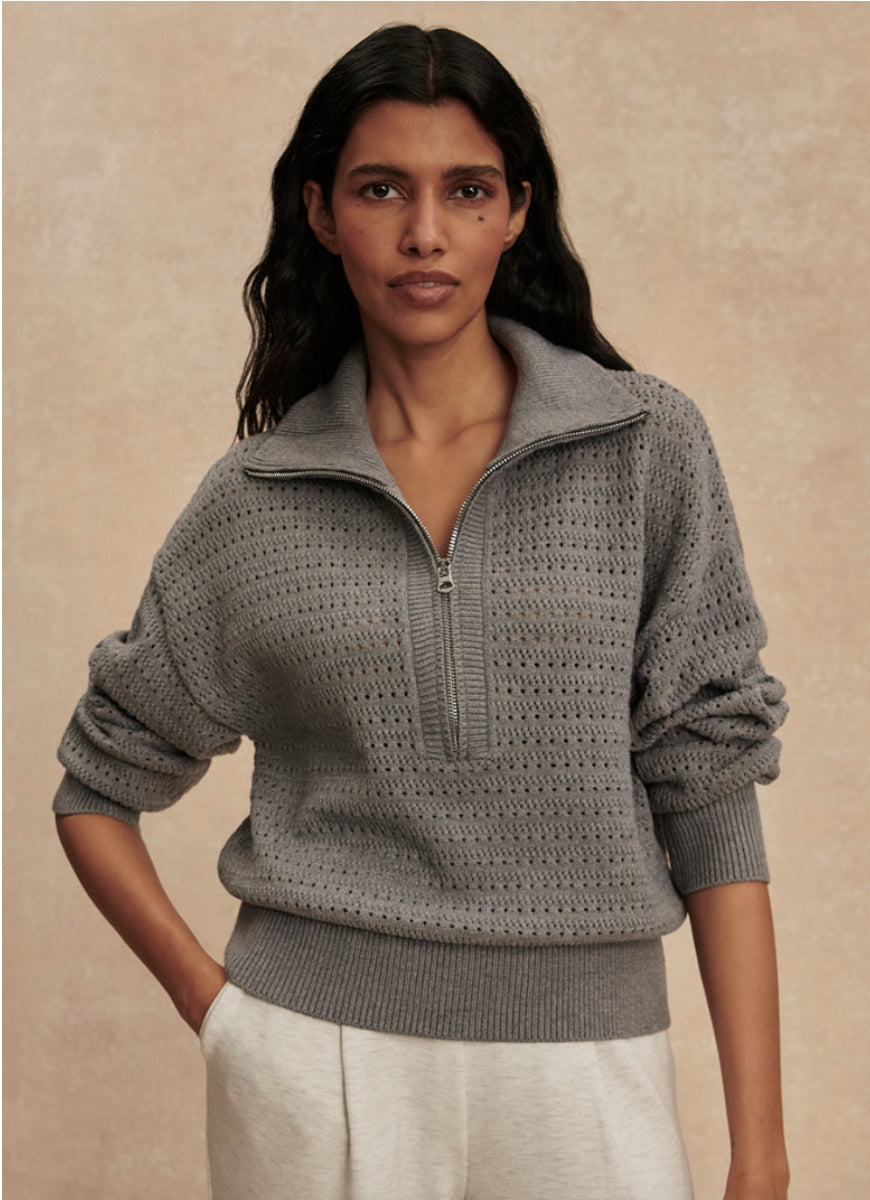 Varley Darla Half-Zip Knit in Silver Filigree Melange Alternate Front View