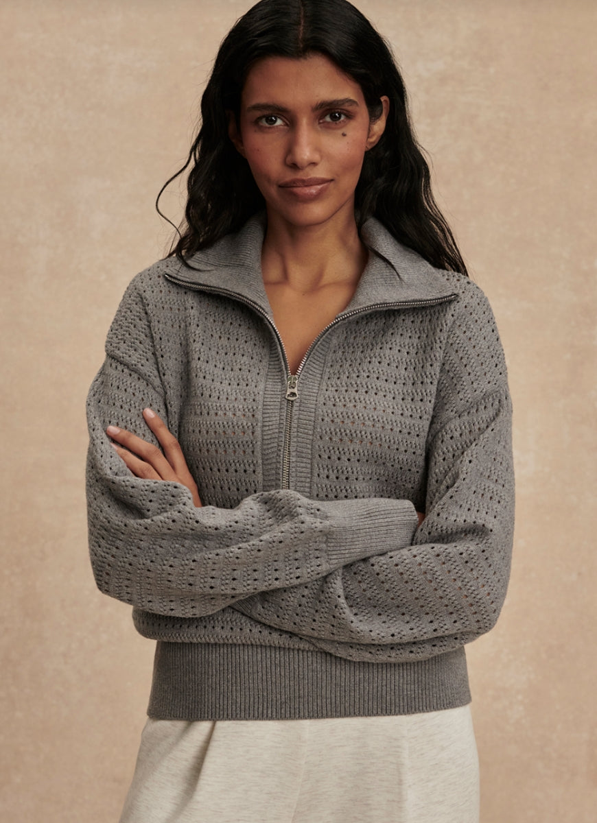 Varley Darla Half-Zip Knit in Silver Filigree Melange