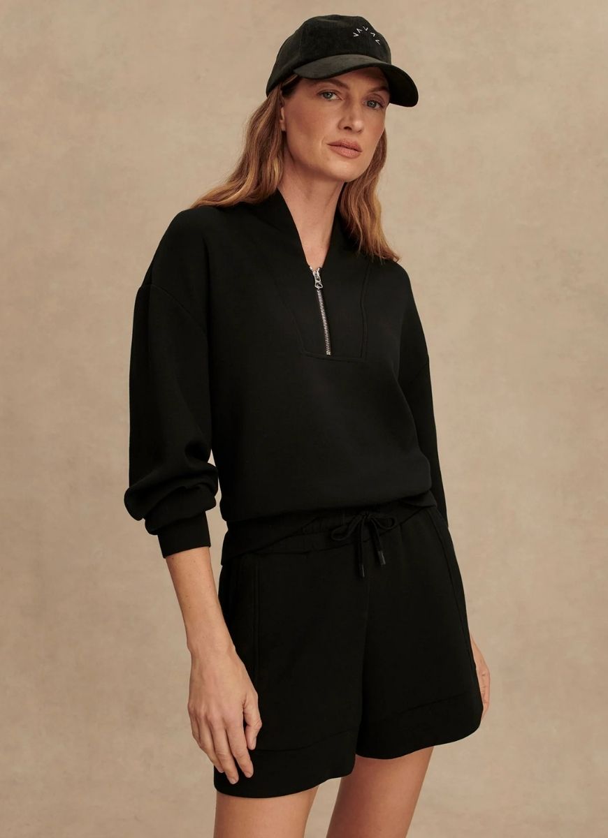 Varley Davidson Sweat Half Zip in Black Front View