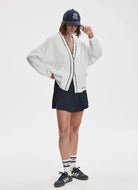 Varley Decker Off-Court Cardigan in White Full Length Front View