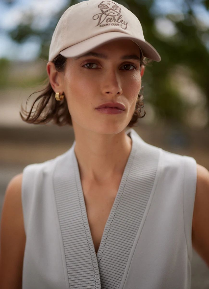 Varley Freida V-Neck Tank in Blue Clay Close Up Front View