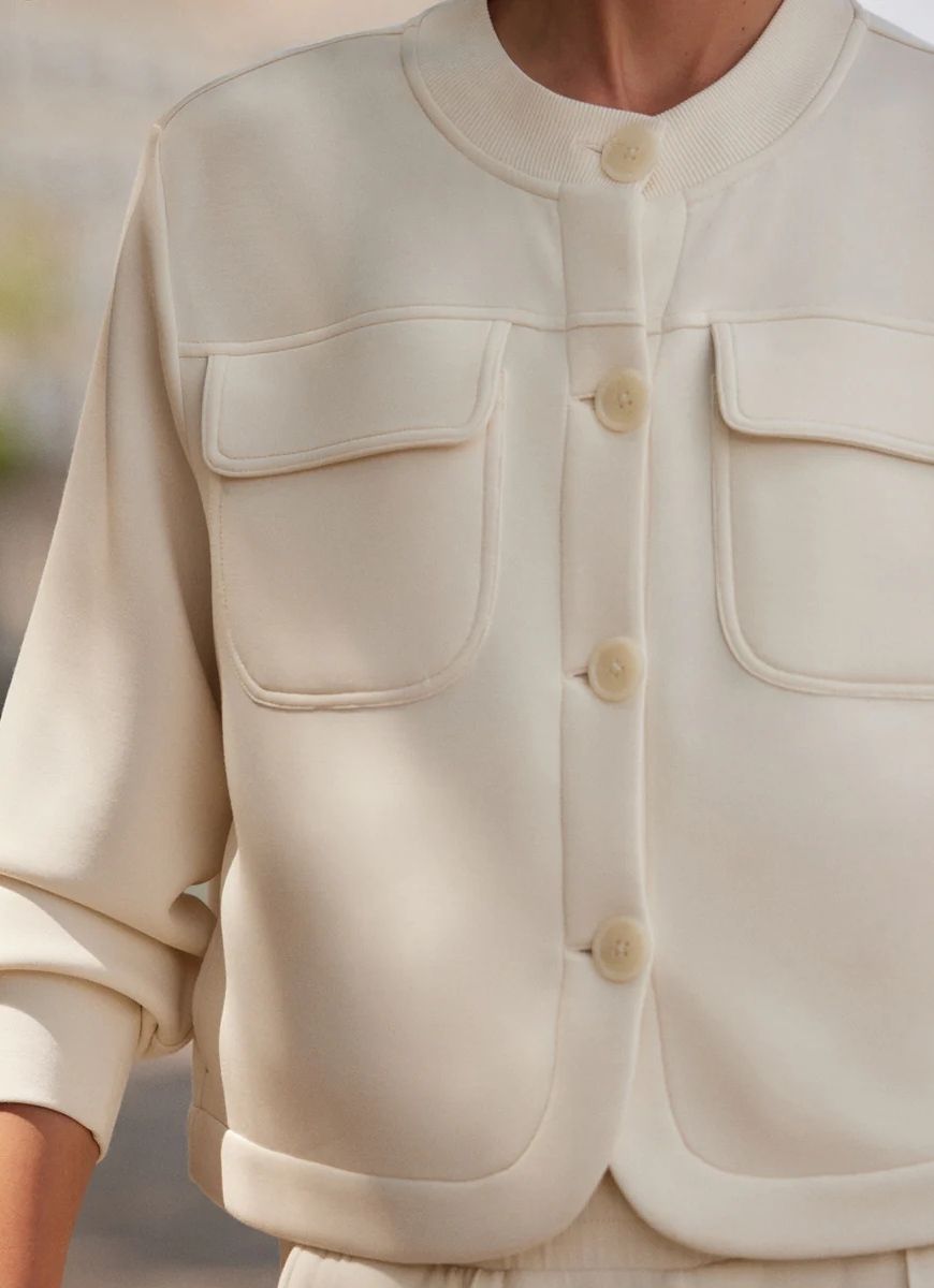 Varley Hartwell Button Through Sweat Jacket in Pristine Close Up Front View of Buttons