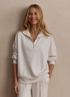 Varley Hawley Half Zip Sweat in Ivory Marl