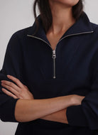 Varley Hawley Half Zip Sweatshirt in Navy Close Up Front View
