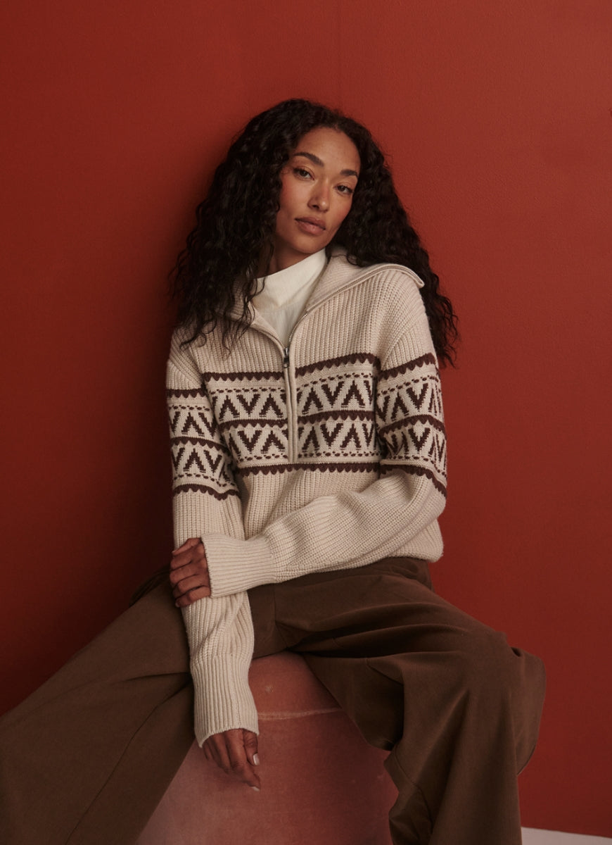 Varley Hopkin Half Zip Sweater in Oat Milk