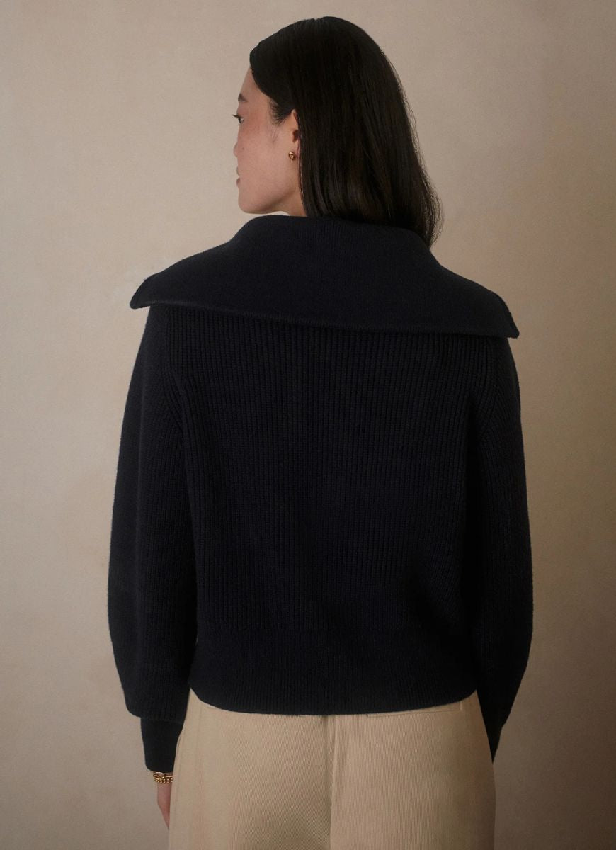 Varley Maura Half-Zip Rib Knit in Navy Back View