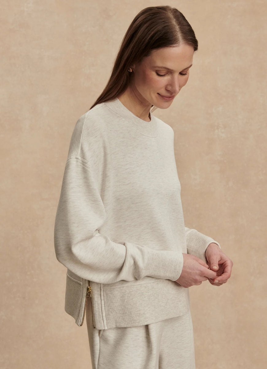 Varley Philippe Crop Sweatshirt in Ivory Marl Angled Side View