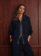 Varley Roxbury Zip-Through Sweatshirt Blue Nights Front View Model Posing
