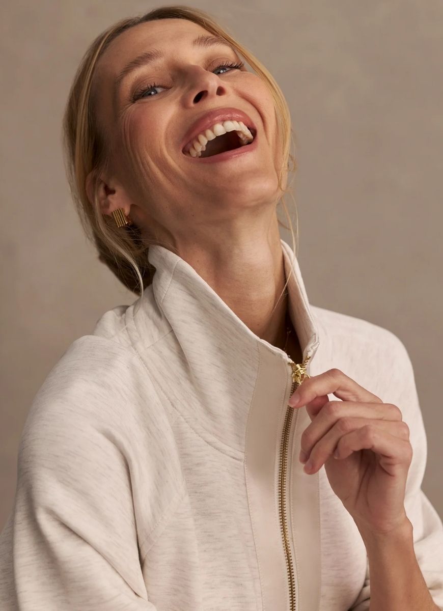 Varley | Roxbury Zip-Through Sweatshirt (Ivory Marl) | relevé