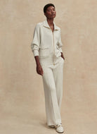 Varley Roxbury Zip-Through Sweatshirt in Ivory Marl Full Length Front View